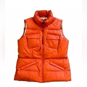 VTG TOMMY HILFIGER Down Puffer Vest Jacket Orange Women Medium Zipped Pockets